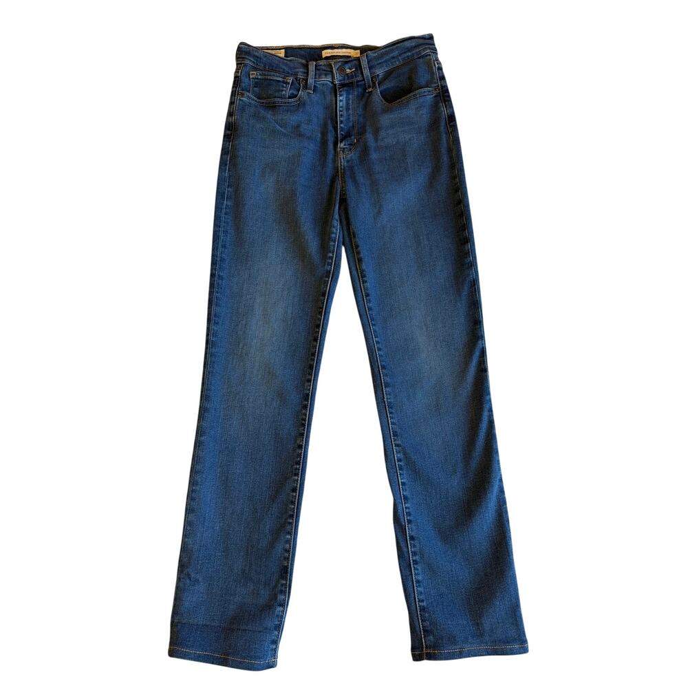Leviβs 124 High Rise Straight Leg Stretch Medium Wash Zip Fly Blue Jeans Size 27